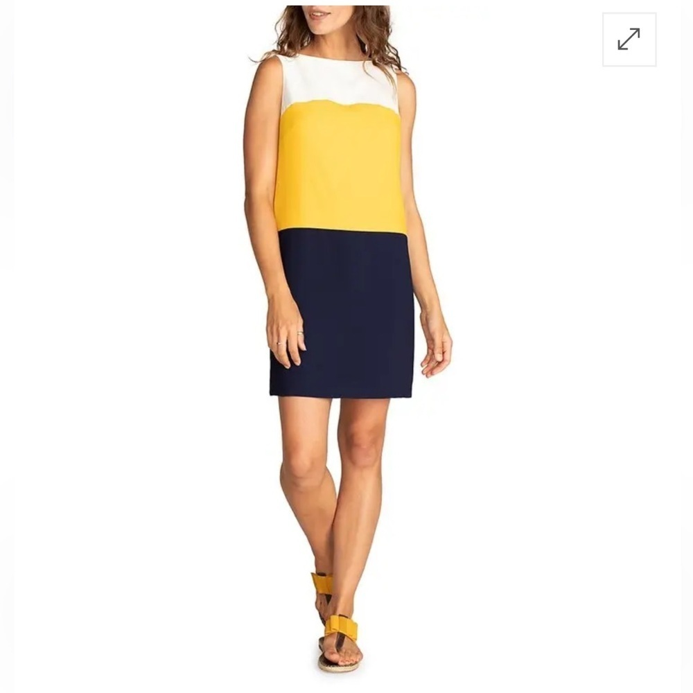 Jones New York Color Block Shift Dress Preppy Navy White Yellow Zip Accents Sz 4